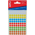 Apli ronde etiketten in etui diameter 8 mm, geassorteerde kleuren, 288 stuks, 96 per blad (2092)