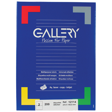 Gallery witte etiketten ft 210 x 148,5 mm (b x h), rechte hoeken, doos van 200 etiketten