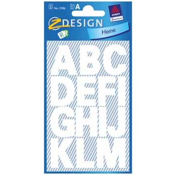 Avery Etiketten cijfers en letters A-Z groot, 2 blad, wit, waterbestendige folie
