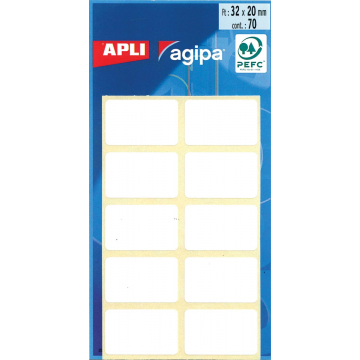 Agipa witte etiketten in etui ft 20 x 32 mm (b x h), 70 stuks, 10 per blad