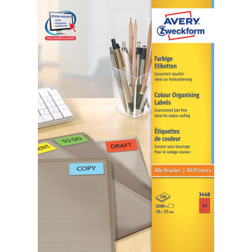 Avery etiketten ILC ft 70 x 37 mm (b x h), 2400 etiketten per doos, 24 per blad, rood