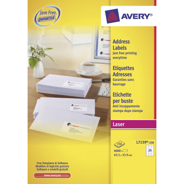 Avery etiketten QuickPEEL ft 63,5 x 33,9 mm (b x h), 6.000 stuks, 24 per blad