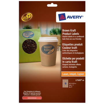 Avery Productetiketten uit karton ft 63,5 x 42,3 mm (b x h), ovaal, 360 stuks, 18 per blad