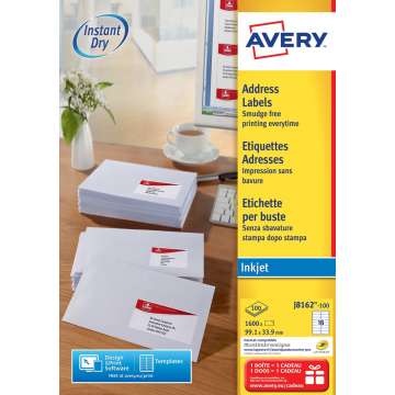 Avery witte etiketten QuickDry ft 99,1 x 33,9 mm (b x h), 1.600 stuks, 16 per blad