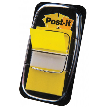 Post-it Index standaard, ft 25,4 x 43,2 mm, geel, houder met 50 tabs