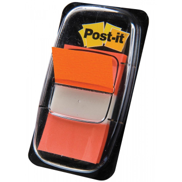 Post-it Index standaard, ft 25,4 x 43,2 mm, oranje, houder met 50 tabs