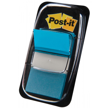 Post-it Index standaard, ft 25,4 x 43,2 mm, turkoois, houder met 50 tabs