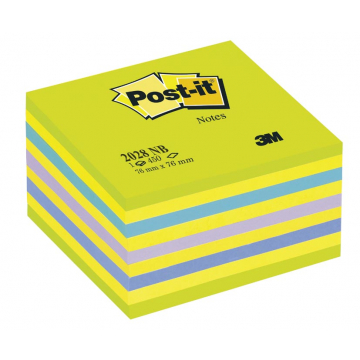 Post-it Notes, ft 76 x 76 mm, assortiment blauw en neongroen, blok van 450 vel