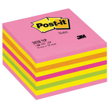 Post-it Notes, ft 76 x 76 mm, assortiment neonroze en neongeel, blok van 450 vel