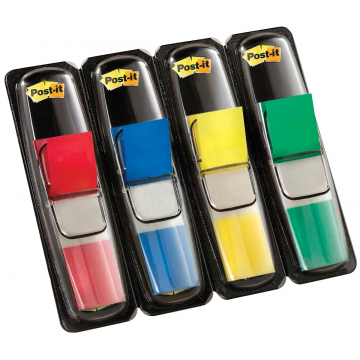 Post-it Notes Smal, ft 12 x 43 mm, blister met 4 kleuren (rood, blauw, geel en groen), 35 tabs per kleur