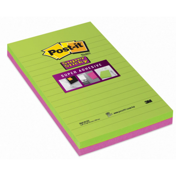 Post-it Super Sticky notes, ft 125 x 200 mm, geassorteerde kleuren, 45 vel, pak van 2 blokken