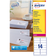 Avery L7163, Adresetiketten, Laser, Ultragrip, wit, 250 vellen, 14 per vel, 99,1 x 38,1 mm