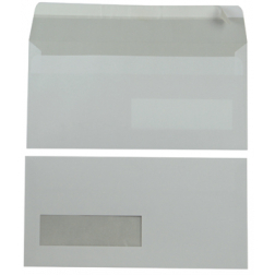 Enveloppen Ft 110 x 220 mm met venster links met stripsluiting, wit, doos van 500 stuks