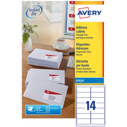 Avery witte etiketten QuickDry ft 99,1 x 38,1 mm (b x h), 1.400 stuks, 14 per blad