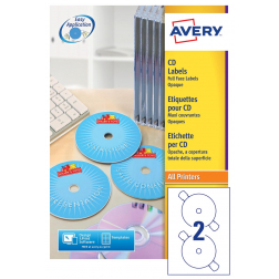 Avery L7676-25 CD etiketten, diameter 117 mm, 50 etiketten, wit