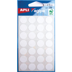 Agipa ronde etiketten in etui diameter 15 mm, wit, 196 stuks, 28 per blad