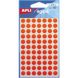 Agipa ronde etiketten in etui diameter 8 mm, rood, 462 stuks, 77 per blad