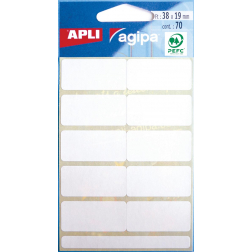 Agipa witte etiketten in etui ft 19 x 38 mm (b x h), 70 stuks, 10 per blad