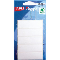 Agipa witte etiketten in etui ft 19 x 62 mm (b x h), 35 stuks, 5 per blad