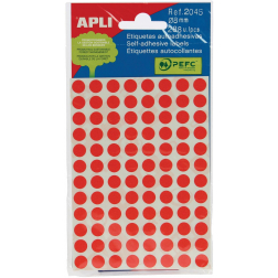 Apli ronde etiketten in etui diameter 8 mm, rood, 288 stuks, 96 per blad (2046)