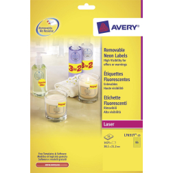 Avery afneembare neon etiketten ft 38,1 x 21,2 mm (b x h), doos van 25 blad, 1625 stuks, neongeel