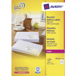 Avery gerecycleerde witte laseretiketten QuickPeel ft 99,1 x 33,9 mm (b x h), 1.600 stuks, 16 per blad