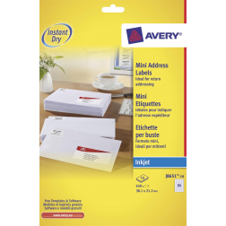 Avery J8651-10 mini etiketten ft 38,1 x 21,2 mm (b x h), 650 etiketten, wit