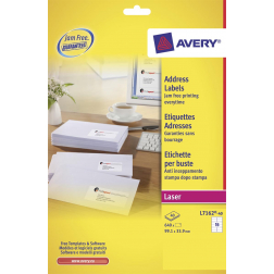 Avery L7162, Adresetiketten, Laser, Ultragrip, wit, 40 vellen, 16 per vel, 99,1 x 33,9 mm