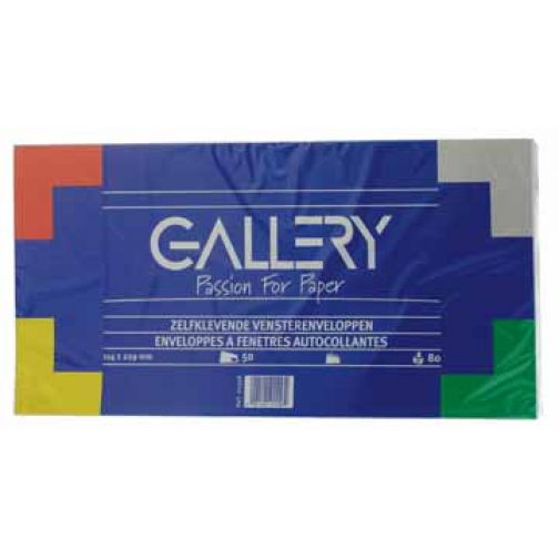 Gallery enveloppen ft 114 x 229 mm, met venster rechts, stripsluiting, pak van 50 stuks