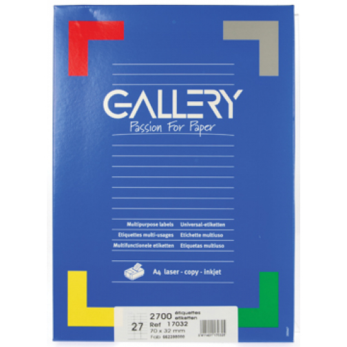 Gallery witte etiketten ft 70 x 32 mm (b x h), rechte hoeken, doos van 2.700 etiketten