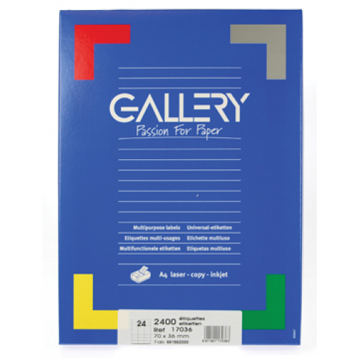 Gallery witte etiketten Ft 70 x 36 mm (b x h), rechte hoeken, doos van 2.400 etiketten
