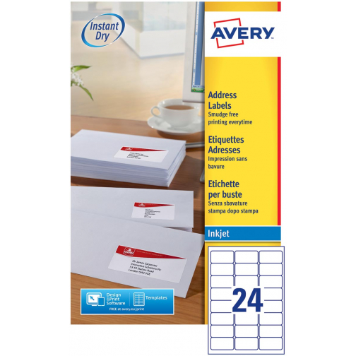 Avery J8159-25 adresetiketten ft 63,5 x 33,9 mm (b x h), 600 etiketten, wit