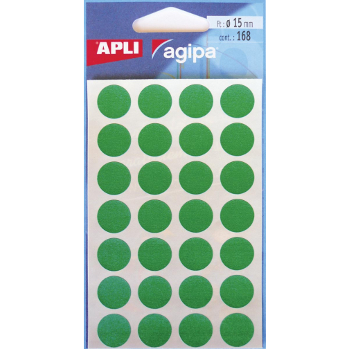 Agipa ronde etiketten in etui diameter 15 mm, groen, 168 stuks, 28 per blad