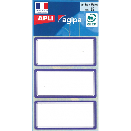 Agipa schooletiketten ft 75 x 34 mm (b x h), 24 etiketten per etui, blauwe rand