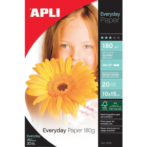 Apli fotopapier Everyday ft 10 x 15 cm, 180 g, pak van 20 vel