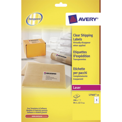 Avery L7565-25 verzendetiketten ft 99,1 x 67,7 mm (b x h), 200 etiketten, transparant
