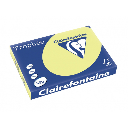 Clairefontaine Trophée Pastel, gekleurd papier, A3, 80 g, 500 vel, citroengeel