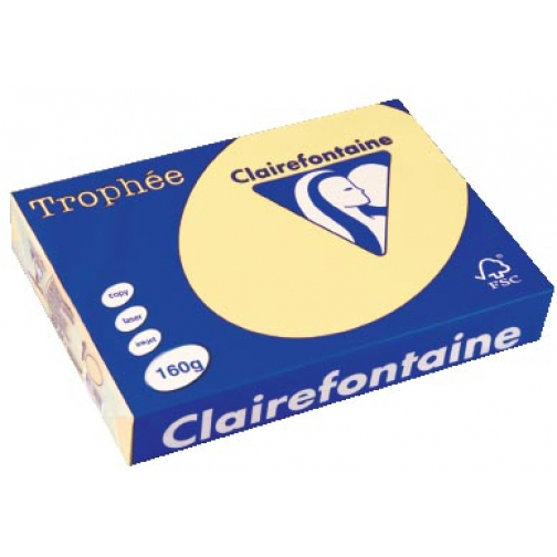 Clairefontaine Trophée Pastel, gekleurd papier, A4, 160 g, 250 vel, kanariegeel