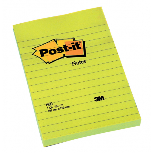 Post-it Notes, ft 102 x 152 mm, geel, gelijnd, blok van 100 vel