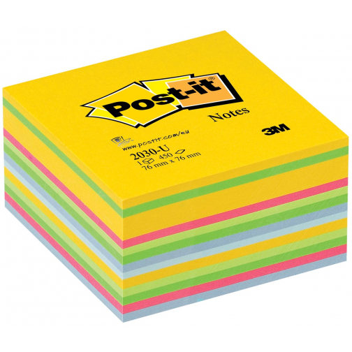 Post-it Notes kubus, 450 vel, ft 76 x 76 mm, geassorteerde kleuren ultra